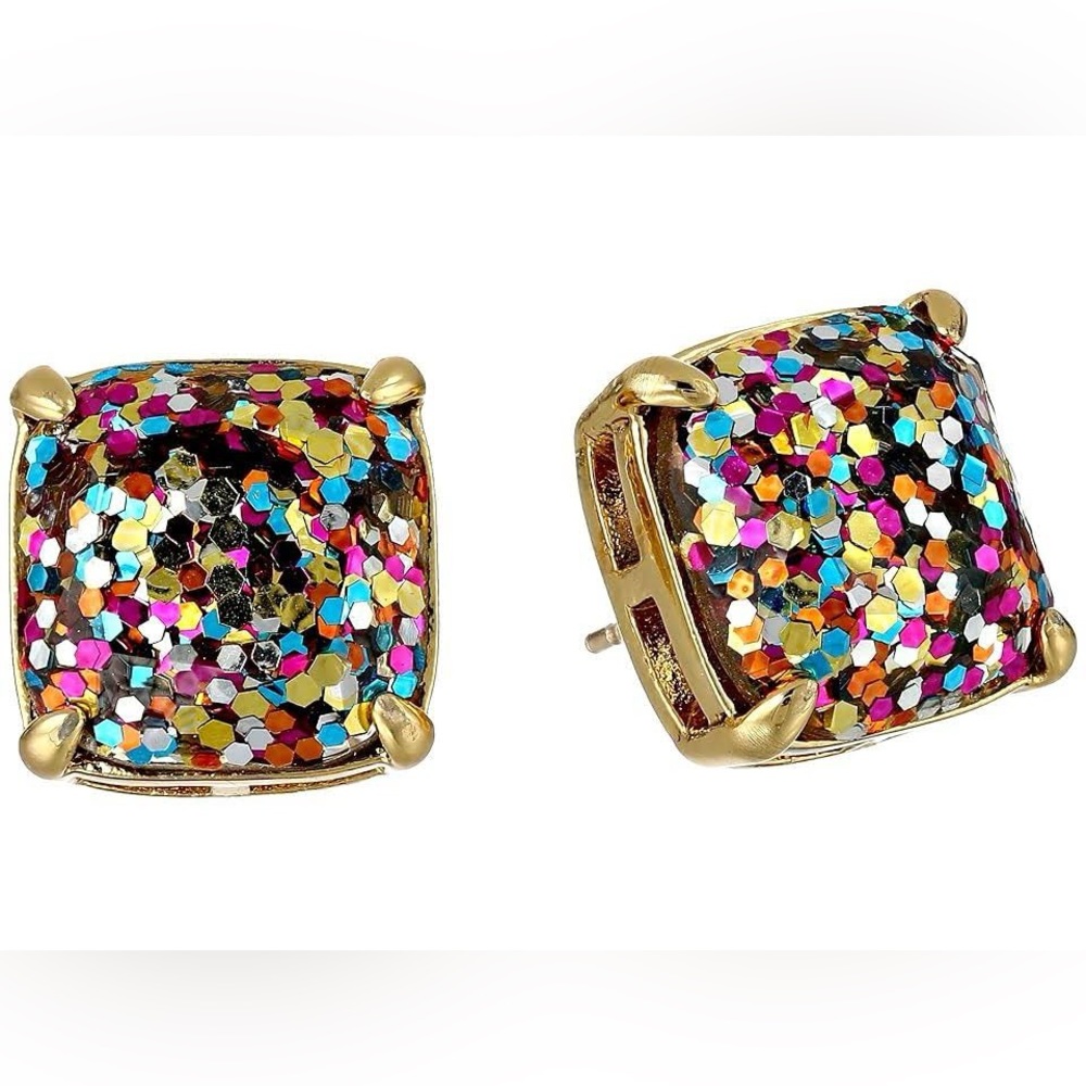 KATE SPADE NEW YORK Multi Color Glitter Crystal Square Stud Gumdrop Earrings